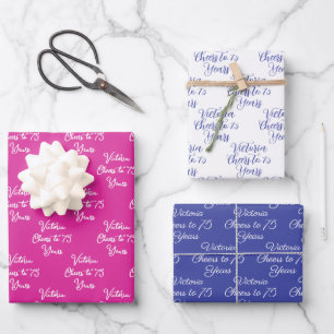 Feuille De Papier Cadeau Salutations à 75 ans Pink Lavender 75e anniversair