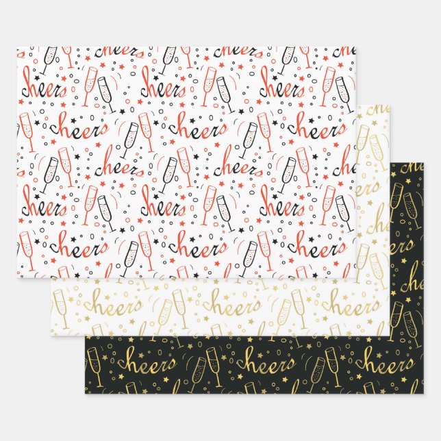 Feuille De Papier Cadeau Salutations Champagne Noël et Nouvel An (Lot)