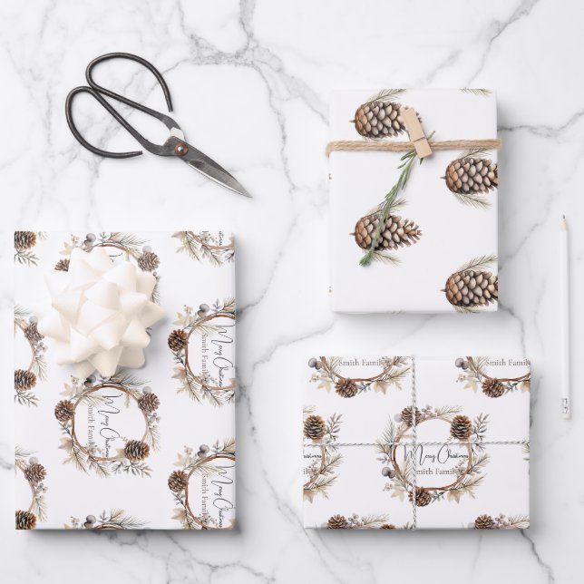 Feuille De Papier Cadeau Salutations de Noël personnalisées (Recto)