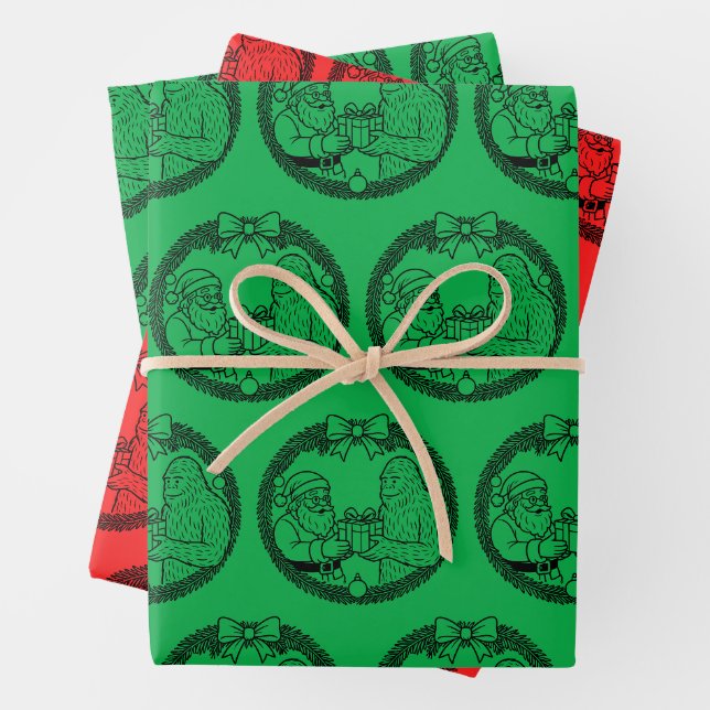 Feuille De Papier Cadeau Santa Claus Giving Gift to Bigfoot (En situation)