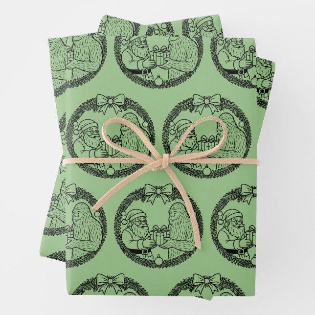 Feuille De Papier Cadeau Santa Claus Giving Gift to Bigfoot (En situation)