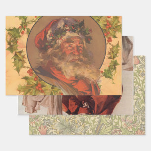 Feuille De Papier Cadeau Santa Claus Noël Portrait Vintage
