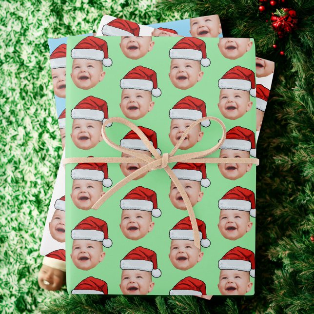 Feuille De Papier Cadeau Santa Hat Custom Face Photo Christmas (Créateur téléchargé)