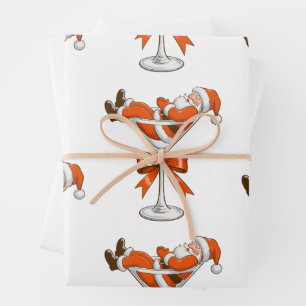 Feuille De Papier Cadeau Santa Martini Coquette Féminin Noël Arc Festif