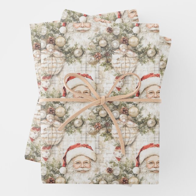 Feuille De Papier Cadeau Santa Pine Cones Christmas (En situation)