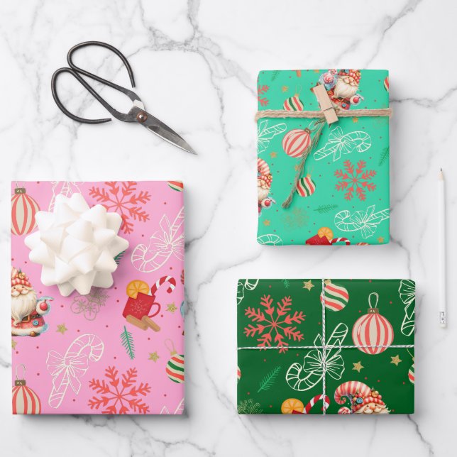 Feuille De Papier Cadeau Santa & Sweet Holiday Pattern Gift Wrap Set (Recto)
