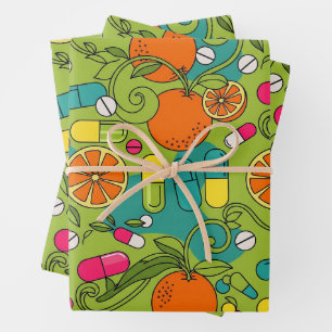 Feuille De Papier Cadeau Santé & Pharmacie Retro Orange