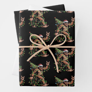 Feuille De Papier Cadeau Sapin de Noël Bigfoot Santa Lumières Xmas Sasquatc