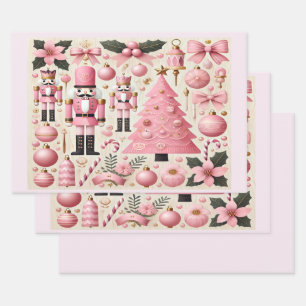 Feuille De Papier Cadeau Sapin de Noël Casse-Noisette Rose