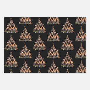 Feuille De Papier Cadeau Sapin de Noël Girafe Santa Ferme de faune africain