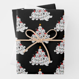 Feuille De Papier Cadeau Sapin de Noël Ours Polaire Animaux Drôles Ours