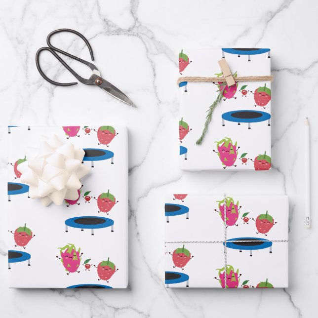 Feuille De Papier Cadeau Sauts De Fruits Sur Trampoline (Recto)