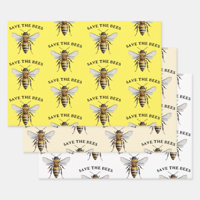 Feuille De Papier Cadeau Sauvez les abeilles Jaunes (Lot)