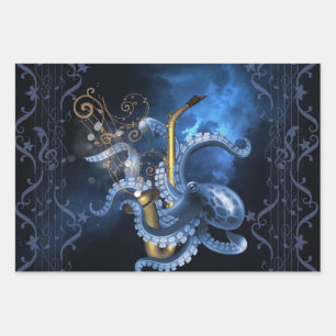 Feuille De Papier Cadeau Saxophone de musique avec poulpe