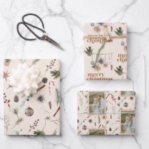 Feuille De Papier Cadeau Scandi Boho Neutral Joyeux Noël Photo