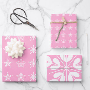 Feuille De Papier Cadeau Scandinave Nordic Christmas étoiles rose blanc