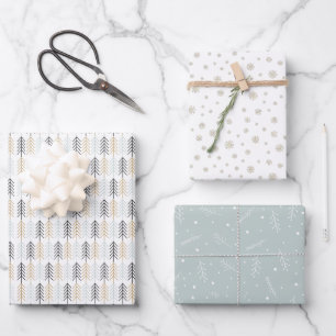 Feuille De Papier Cadeau Scandinavie Arbres de Noël Snowflakes Branches