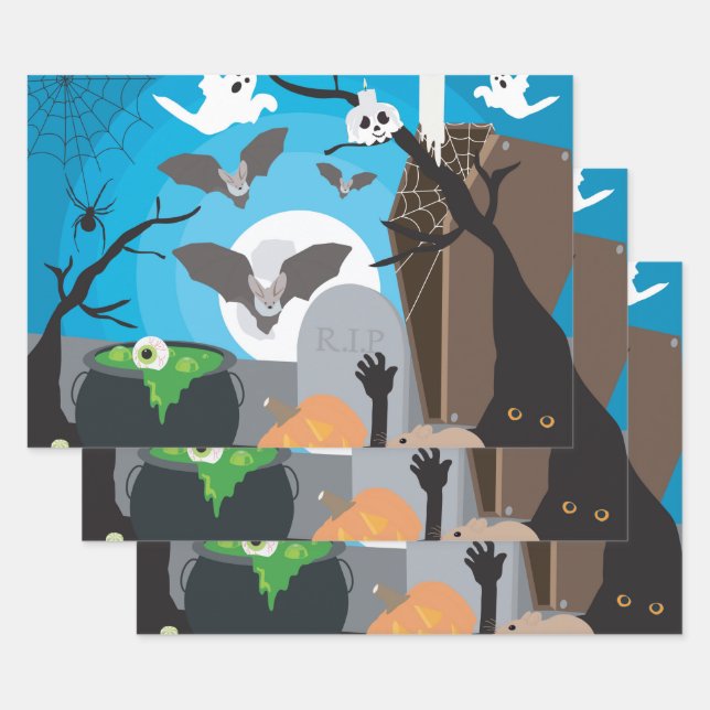 Feuille De Papier Cadeau Scène d'Halloween (Lot)