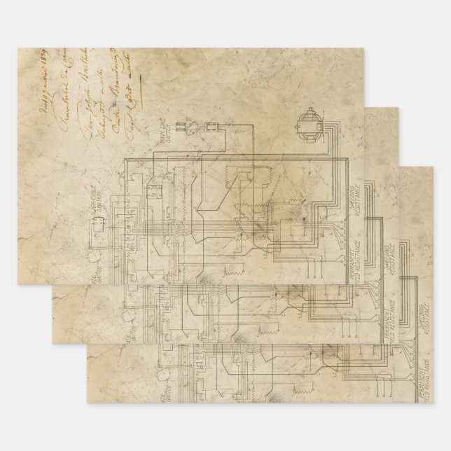 Feuille De Papier Cadeau Schéma électrique Dessin sur Brown (Lot)