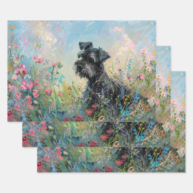 Feuille De Papier Cadeau Schnauzer - Découpage Fleur sauvage (Lot)