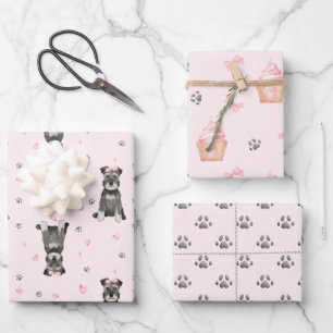 Feuille De Papier Cadeau Schnauzer rose mou