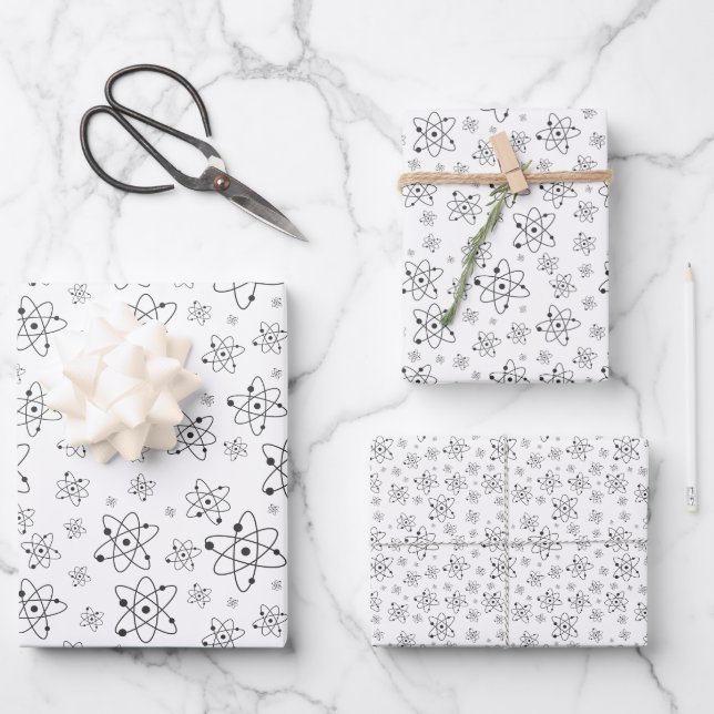 Feuille De Papier Cadeau Science Chimie Symbole Atom B & W Thème (Recto)