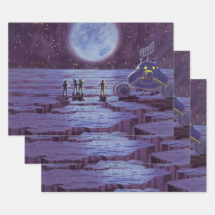 Feuille De Papier Cadeau Science-fiction vintage Rover terrestre Aliens sur
