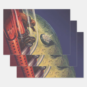 Feuille De Papier Cadeau Science-fiction vintage, ville futuriste sur la lu