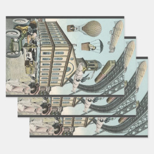 Feuille De Papier Cadeau Science-fiction vintage, ville steampunk victorien