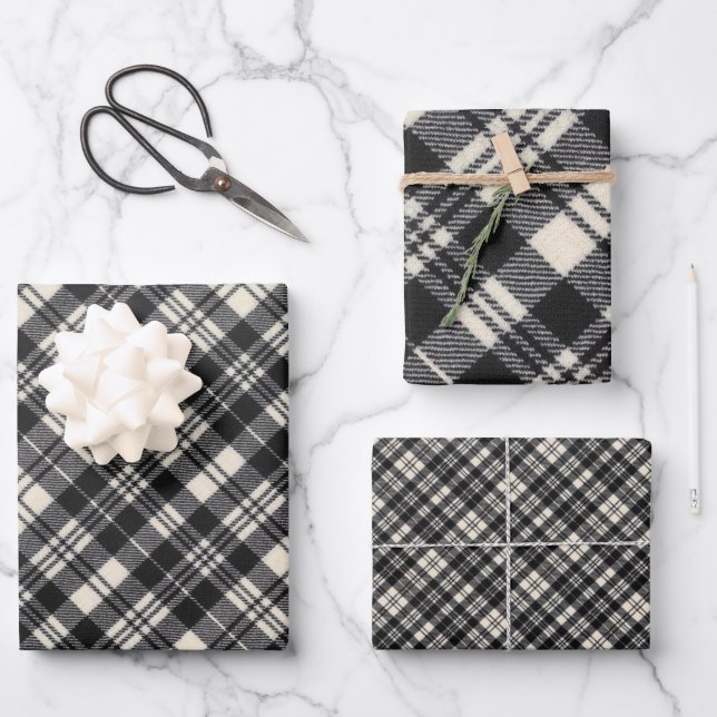 Feuille De Papier Cadeau Scott Black and White Modern Scottish Tartan (Recto)