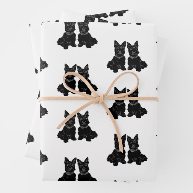 Feuille De Papier Cadeau Scottish Terriers (En situation)