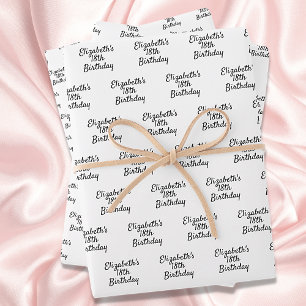 Feuille De Papier Cadeau Script de nom noir blanc d'anniversaire minimalist