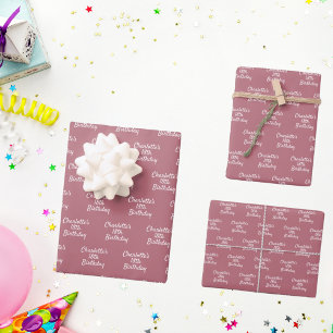 Feuille De Papier Cadeau Script de nom or rose d'anniversaire