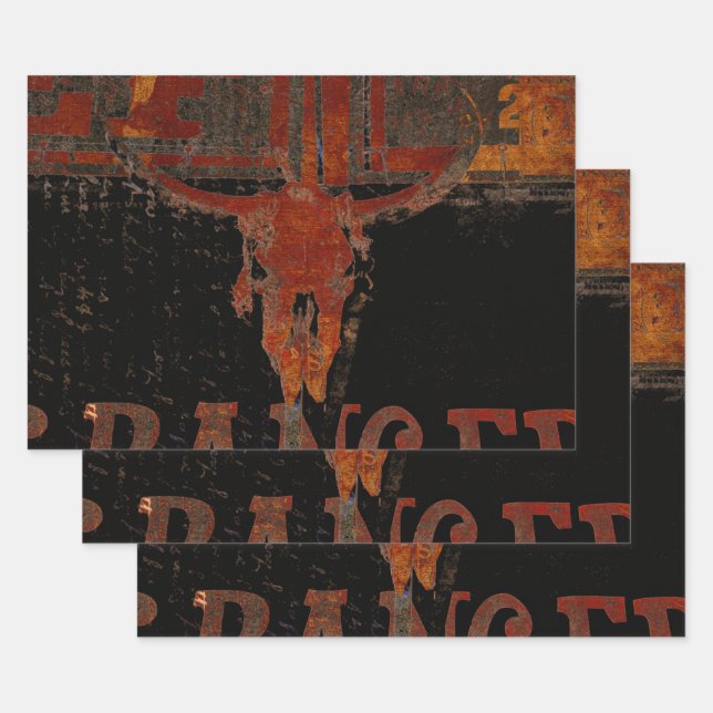 Feuille De Papier Cadeau Script de rouille de l'ouest de Country (Lot)