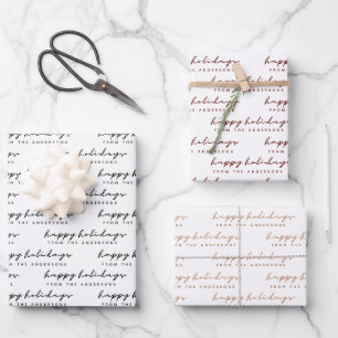 Feuille De Papier Cadeau Script Minimaliste Joyeux Vacances de votre nom