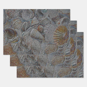 Feuille De Papier Cadeau Sea Shells Ocean Beach Grey Gold Decoupage