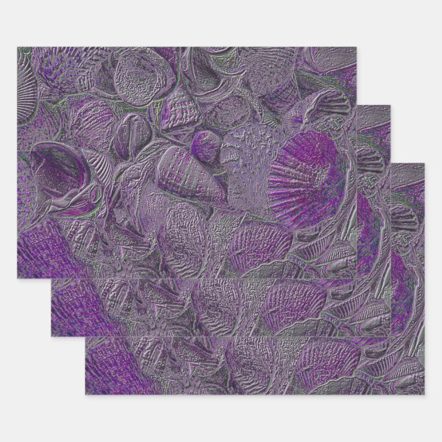 Feuille De Papier Cadeau Sea Shells Ocean Beach Gris violet Métal (Lot)