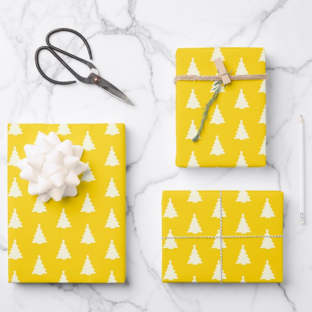 Feuille De Papier Cadeau Seamless Christmas Tree on Yellow (Recto)