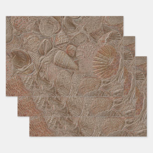 Feuille De Papier Cadeau Seashell Ocean Beach Gold Sepia Élégante découpage