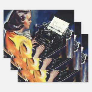 Feuille De Papier Cadeau Secrétaire de direction commercial vintage tapant 