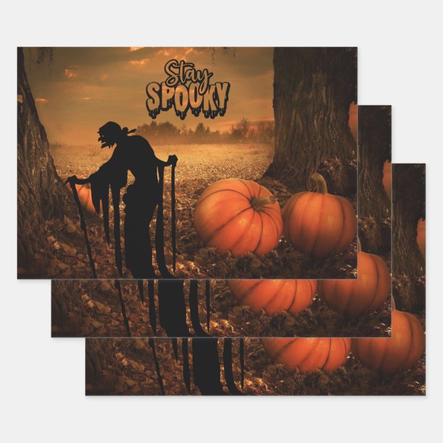 Feuille De Papier Cadeau Séjour Éffrayant Halloween Night Vieux sorcière, C (Lot)