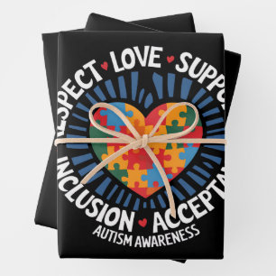 Feuille De Papier Cadeau Sensibilisation à l'autisme Autistique Respect Amo