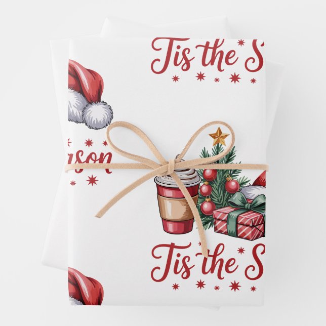 Feuille De Papier Cadeau Sentez Jolly Christmas Tree Hot Cocoa Holiday (En situation)