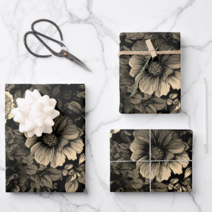 Feuille De Papier Cadeau Sépia tonique Vintage Floral Print