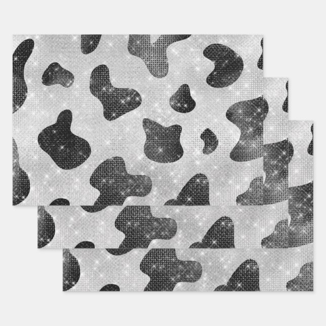 Feuille De Papier Cadeau Séquins de Parties scintillant brillant noir brill (Lot)