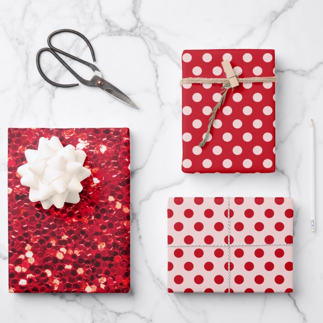 Feuille De Papier Cadeau Séquins rouges Pink Polka Dot Metallic Valentine (Recto)