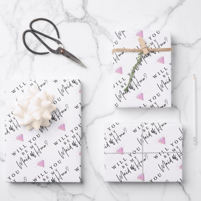 Feuille De Papier Cadeau Serez-Vous Ma Fille D'Honneur Enveloppant Des Feui (Recto)