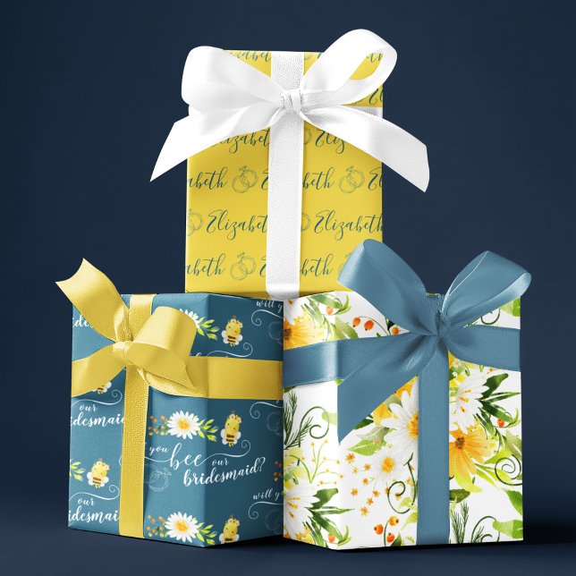 Feuille De Papier Cadeau Serez-Vous Nos Fiches D'Enveloppement De La Femme  (Propose to your bridesmaids with these personalized wrapping paper sheets! )