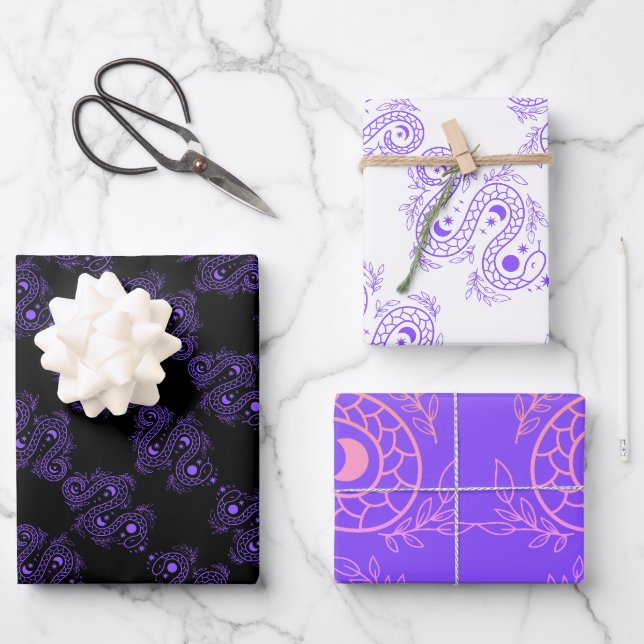 Feuille De Papier Cadeau Serpent céleste | Conception de serpent pourpre (Recto)
