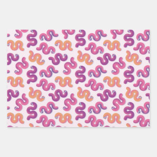 Feuille De Papier Cadeau Serpents drôles et colorés (rose, violet et orange